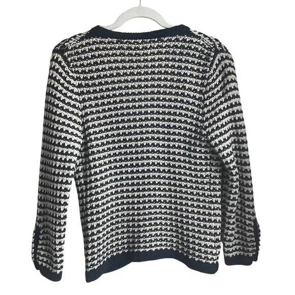 Ann Taylor Loft Medium Navy Cream Open Front Cardigan Chunky Sweater - Picture 2 of 9